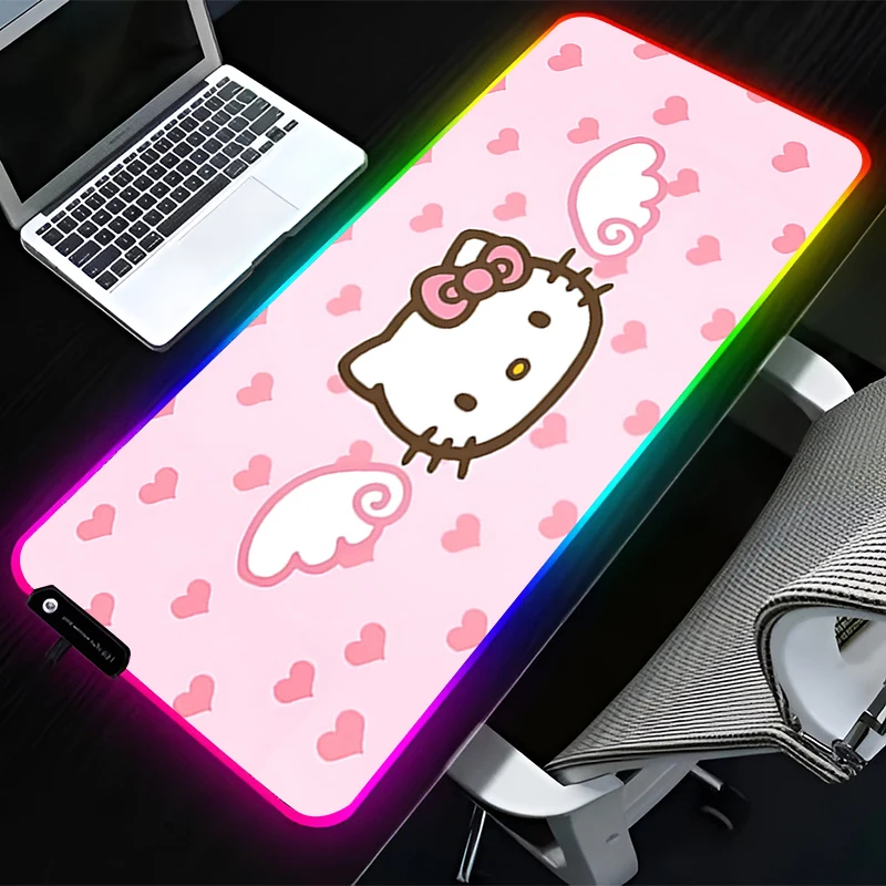 

RGB LED Mouse Pad Rubber HD Mousepad Computer Gaming Accessories Keyboard Pad Office Decoracion H-hello K-kitty Desk Mouse Mat