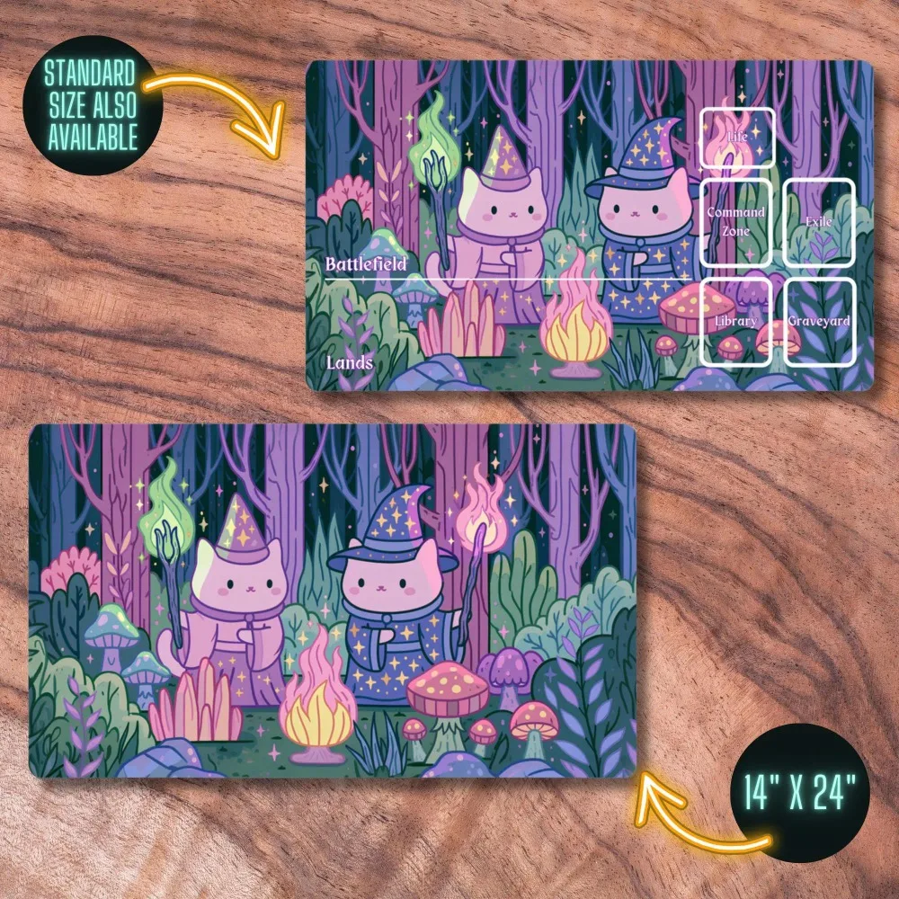TCG Playmat, Cat Wizard Themed TCG Playmat RPG Accessories alfombrillas gaming office desk accessories tapis de souris