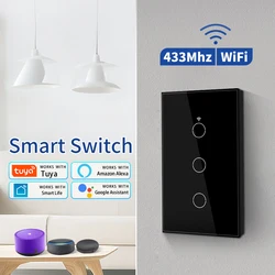 Tuya WiFi Smart Switch US Standard Touch Switch 433Mhz Wireless Remote Voice Control Alexa Google Home No Neutral Wire Required