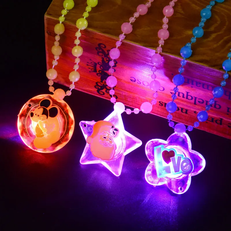 LED Luminous Toys Cartoon Star Love Heart Flower Butterfly Pendant Beads Light Up Necklace Kids Play Toy Creative Gifts