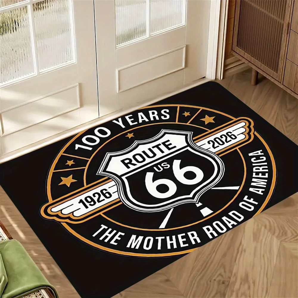 VIKAMA Vintage 66 Highway Floor Mat, Anti-Slip And Washable Floor Mat For Indoor And Outdoor Entrances, Home Decoration Carpet