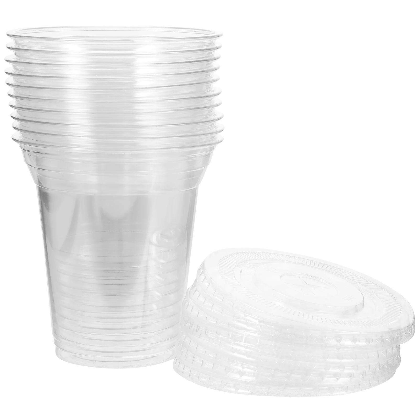 

10pcs Clear Plastic Set 400ML Disposable Transparent Beverage Cups With Lids For Coffee Yogurt Smoothie Pet Material