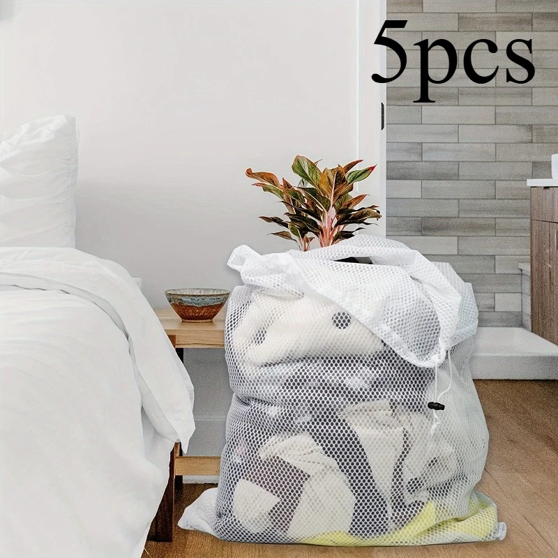5pcs   Ideal Machine Washable Mesh Laundry Bag For Factories, College, Dorm And Apartment Dwellers, 35.4*23.6 Inches