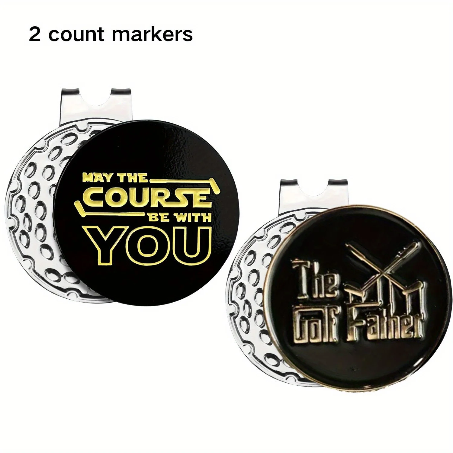 2 pack Golf Ball Marker with Magnetic Hat Clip, May the Course be With You&Golf Father design,  Unique Golf Gift For Dad