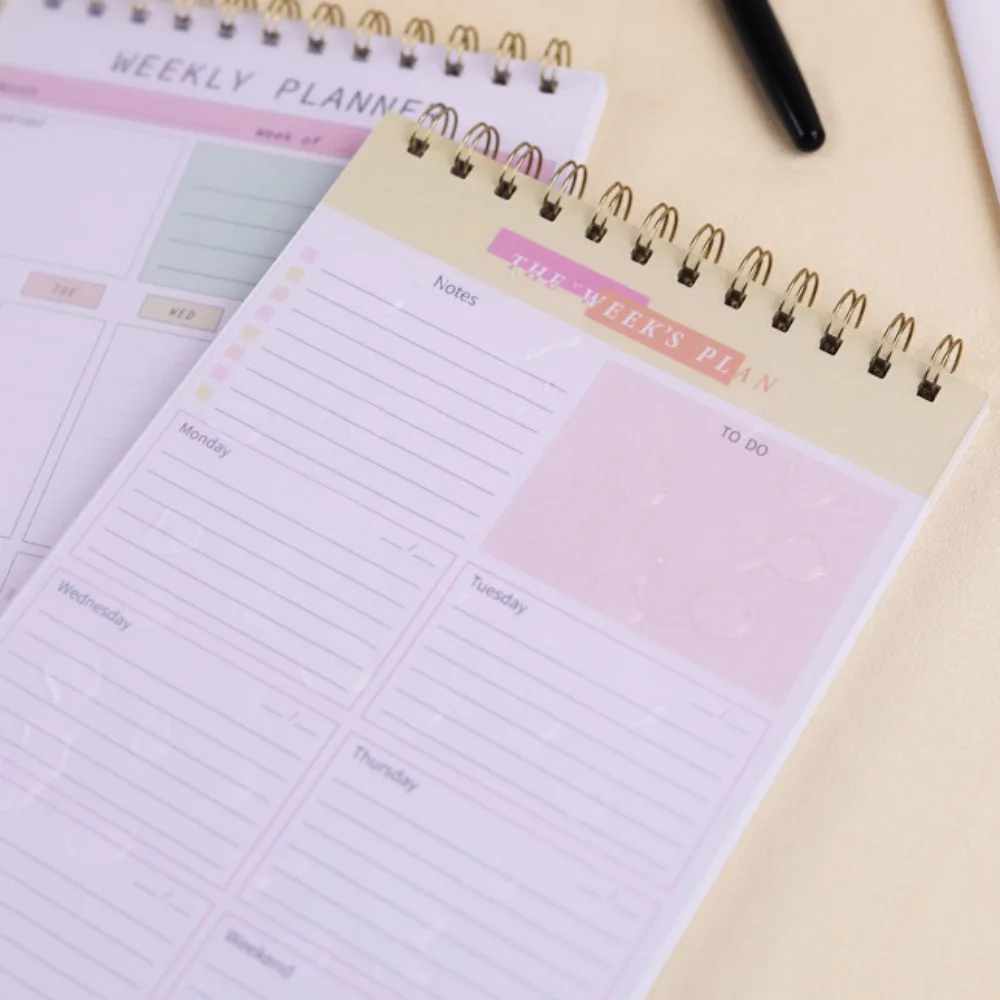 Spiral Notepad To Do List Notebook Stationery Undated Schedule Book Plan Book Delicate Weekly Planner Notebook Desktop Note