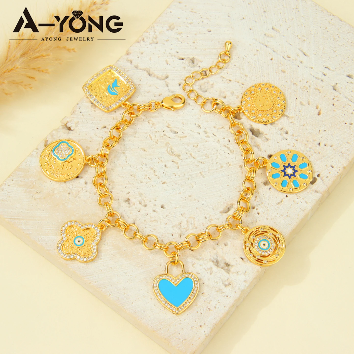 Arabisches Mode-Glücksbringer-Schmuckset 21k Vergoldet Dubai Persönlichkeits-Charm-Halskette Armband Kurdische Frauen Ayatul Kursi Schmuckstücke – Detail 8