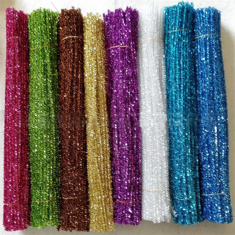 0.6x30cm New year Christmas glitter Chenille Stick Stem Tinsel 50/500pcs Pipe Cleaner F DIY Handcraft flower Creative gift toy