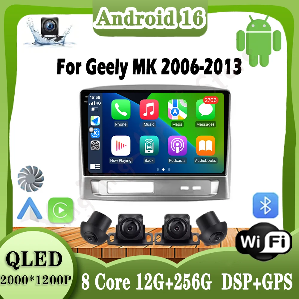 

9-дюймовый Android 16 мультимедийный видеоплеер с GPS-навигацией, 4G Wi-Fi и радио для Geely MK 2006-2013 годов выпуска