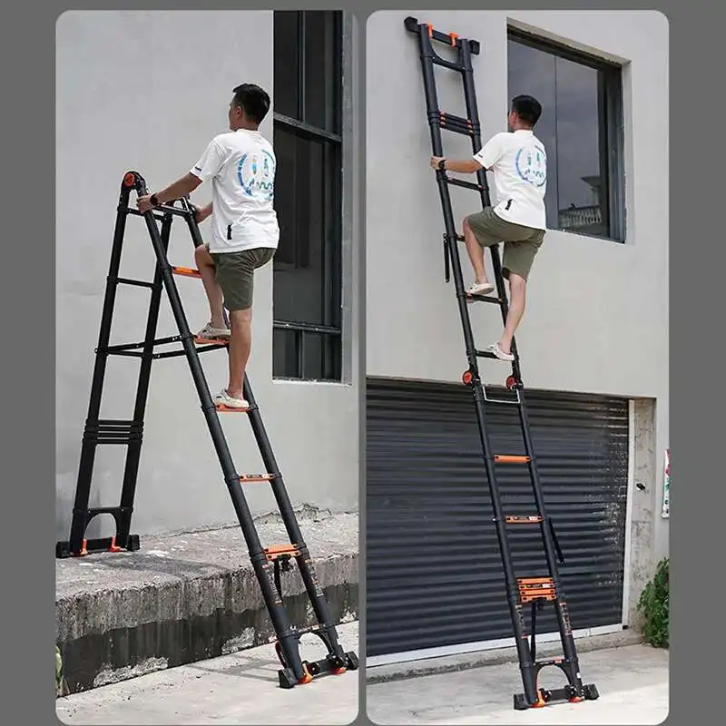 Multifunctionele Vouwladder Aluminium Telescopische Ladder Verdikte Visgraat Ladder Draagbare Lift Engineering Ladder