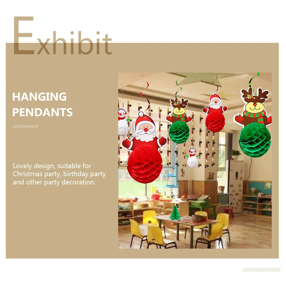 

6Pcs Christmas Paper Pendants Xmas Decorative Spiral Hanging Lovely Design Tree Home Party Decoration Christmas Paper Pendant