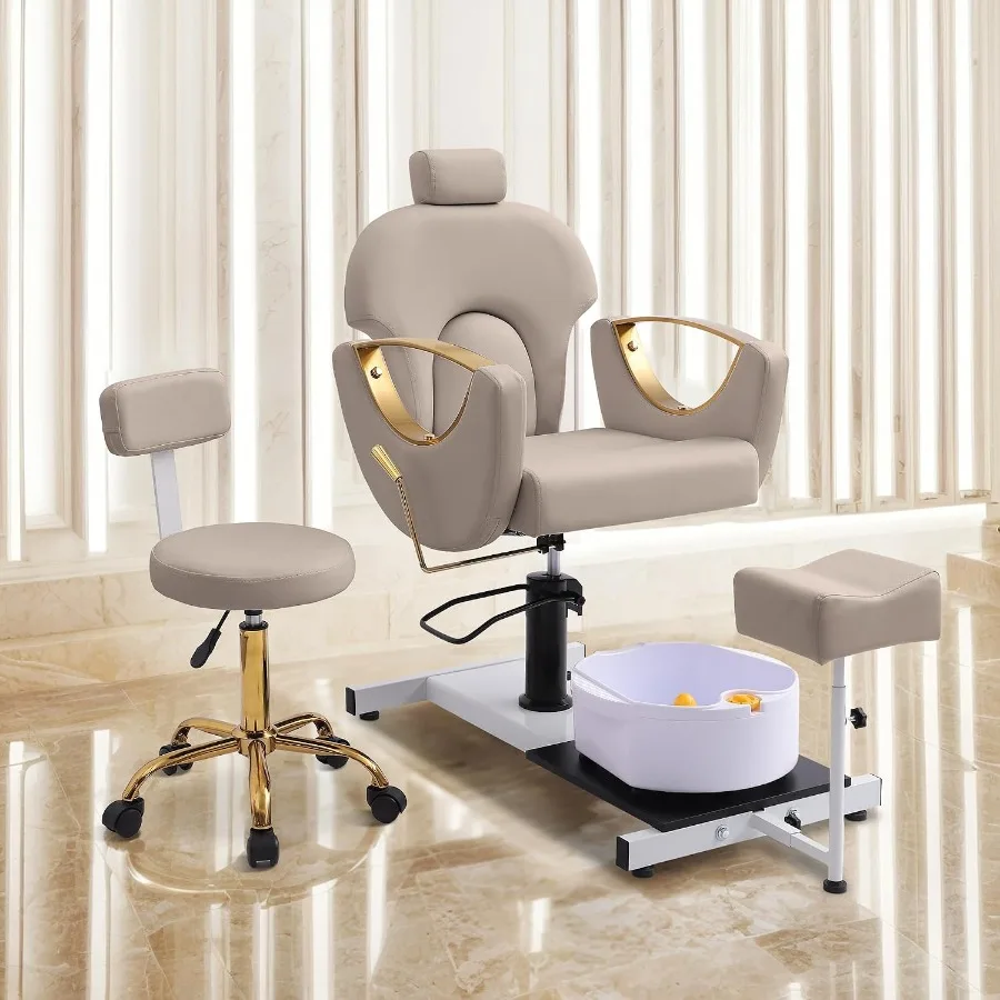Pedicure Station No Plumbing, Hydraulic Pedicure Chair for Nail Tech, Height Adjustable Reclining Pedicure Station Unit, 360 De