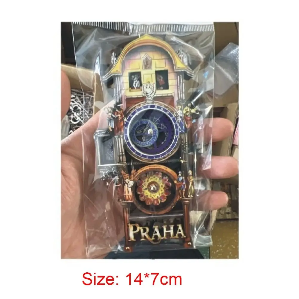 مغناطيس الثلاجة المربعة الخشبية في براغ على الطراز الأوروبي، ديكور الحرف اليدوية، مغناطيس تذكارية للسياحة، تصميم فريد من نوعه