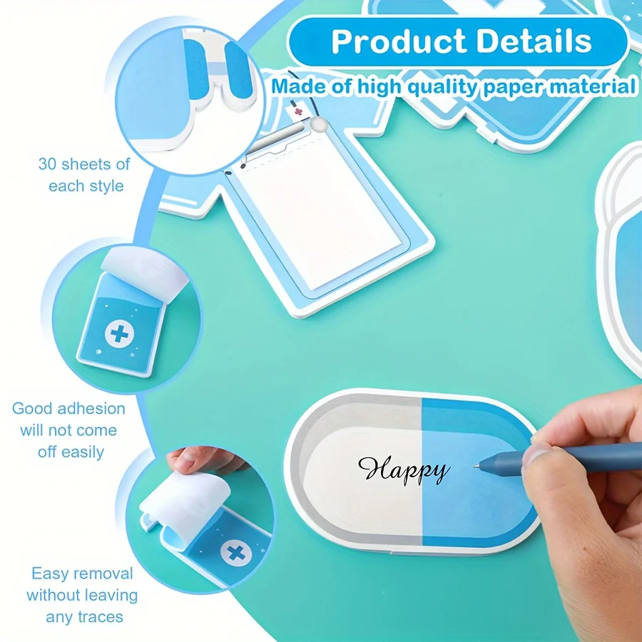 30 peças 1 conjunto de caderno com notas adesivas azuis e rosa interessantes, adequado para escolas, escritórios e hospitais
