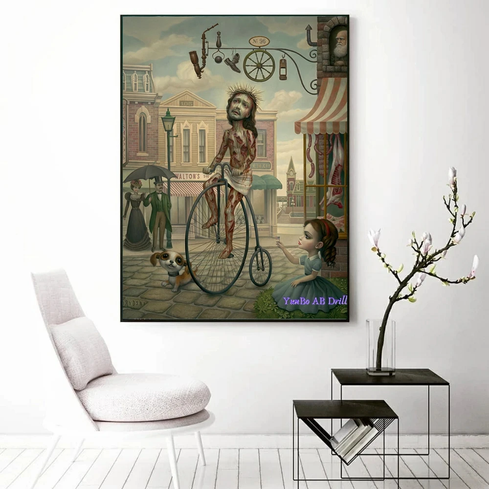 Mark Ryden Bicicletta Via Dolorosa FAI DA TE AB Trapani Pittura Diamante Cartoon Tragic Man Strano Arte Punto Croce Ricamo Decorazioni Per La Casa