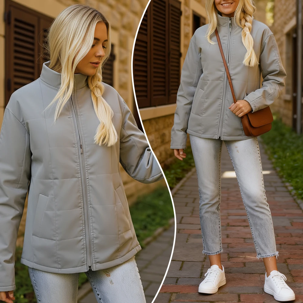 

Женские домашние пальто 2025, стеганый плюшевый дизайн с длинными рукавами, воротником-стойкой и молнией спереди для домашнего отдыха