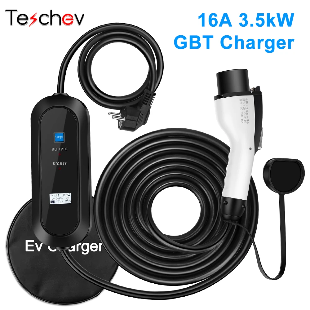 Teschev GB/T Cord 16A 3.5kW EV Portable Charger 5M Cable 220V EVSE Charging Box Car Charger for Chinese Brand Electric Vehicle