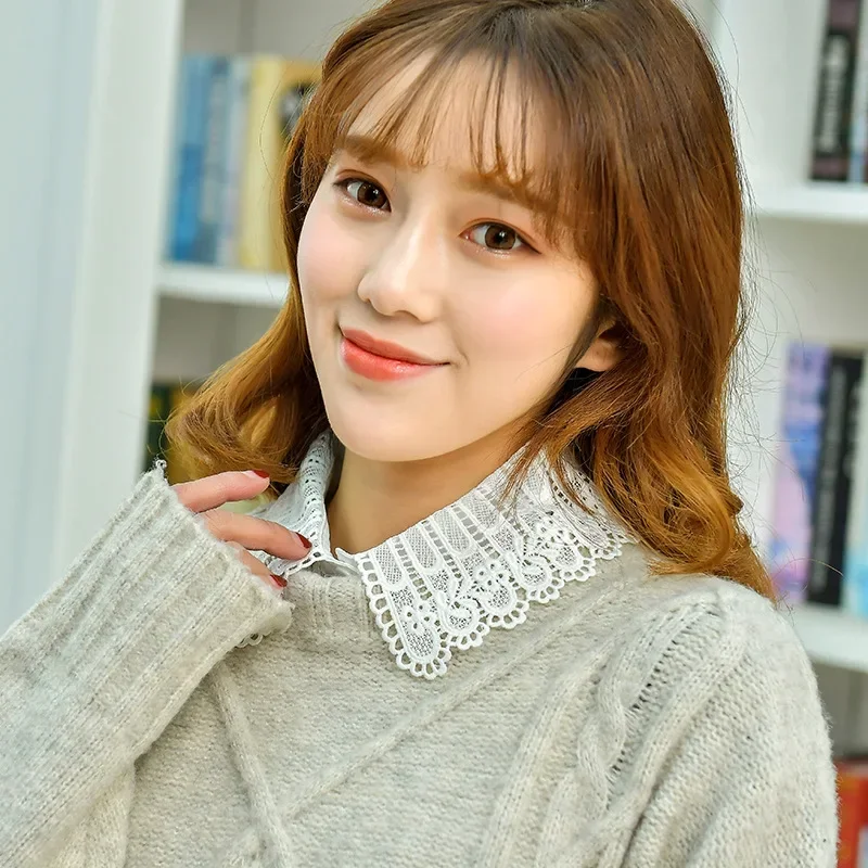 

Linbaiway Fashion White Fake Collars for Womens Shirt Detachable Collar False Collar Lapel Turn Down Blouse Top Tie Accessories
