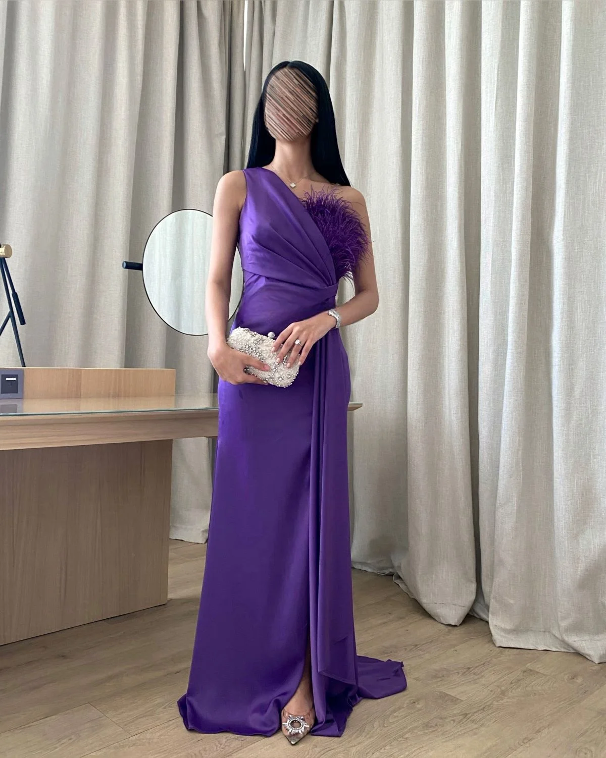 

Mina Feather Arabic Evening Dress Luxury Elegant Customized Backless Sleeveless One Shoulder Women's Elegant Dresses Party Woman