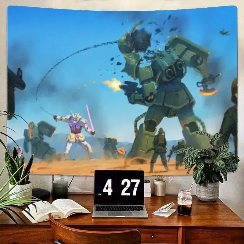 

1 шт. научно-фантастический боевой мех гобелен с зеленым роботом и розовым мечом воина-гуманоида, настенный художественный декор для спальни, гостиной, голубое небо