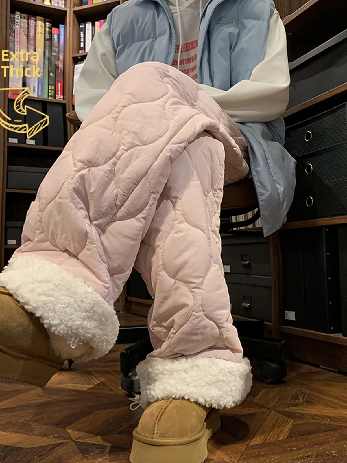 

Мужские утепленные прямые хлопковые брюки, зимние повседневные штаны, розовые, на флисовой подкладке из овечьей шерсти, экологически устойчивая верхняя одежда