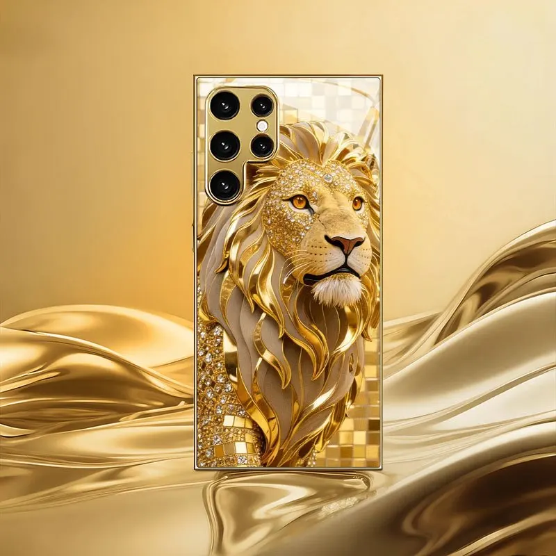 Golden Lion Weiyi pattern electroplated gold mobile phone case for Samsung Galaxy, S26/S25Ultra/S24Ultra//S23/S22Ultra/S21