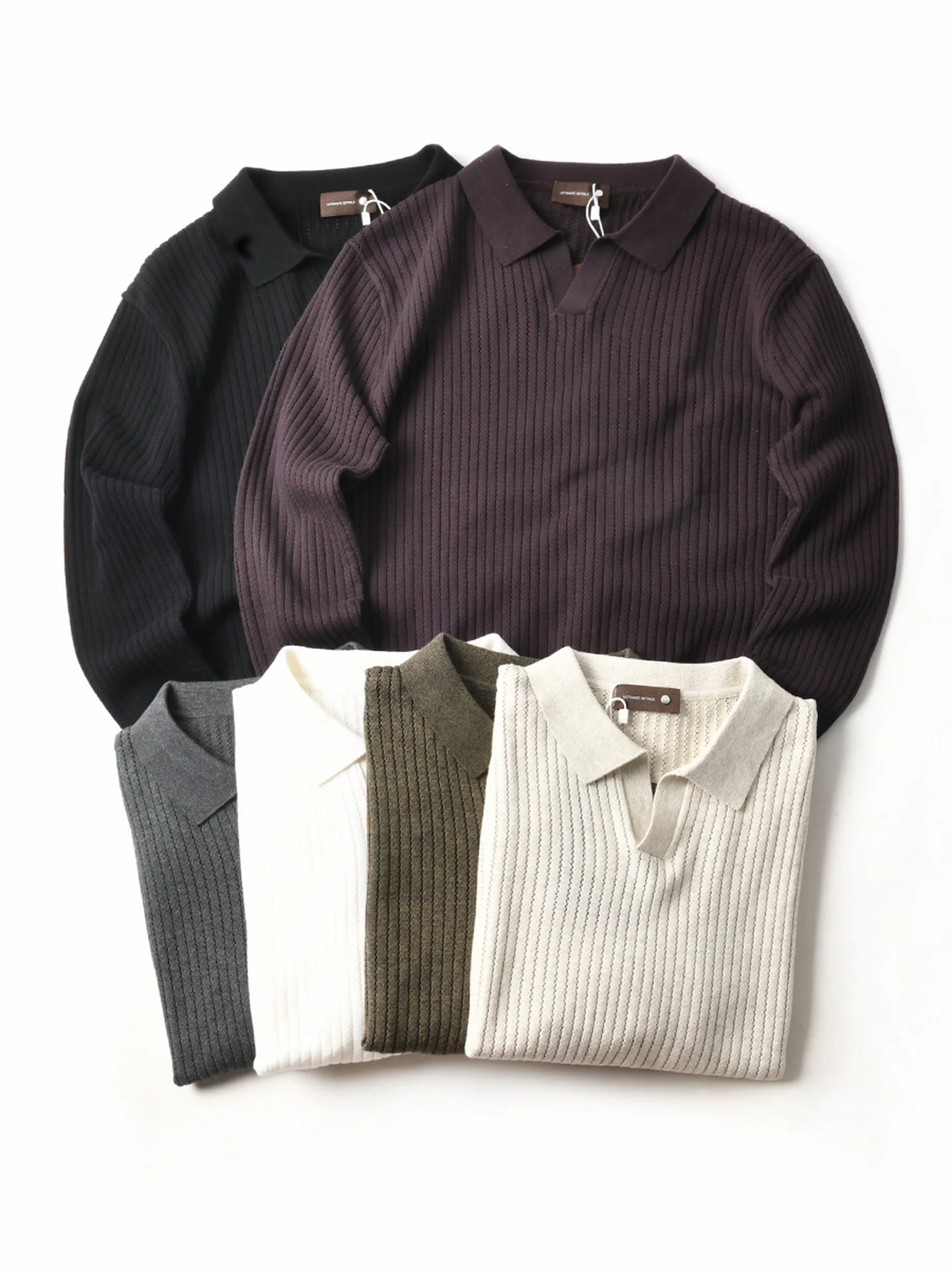 American Style Cotton Knitted Sweater with Hollow out Vertical Stripes And Goose Neck Pattern for Men Autumn Long Sleeve Crew...