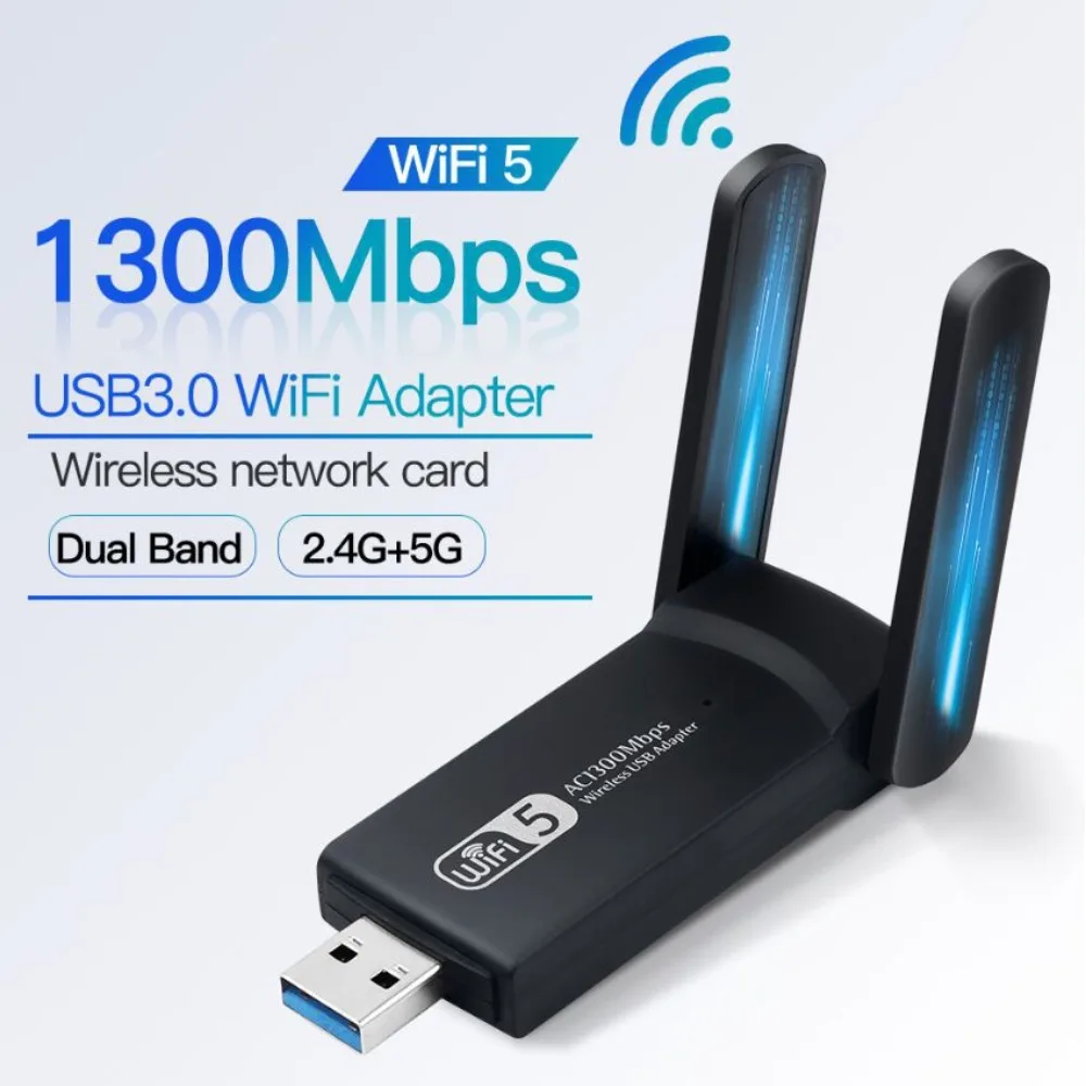 

Dual Band WiFi USB Adapter 2.4G/5Ghz 2 Antenna Design 1300Mbps WiFi Dongle Powerful USB3.0 Interface Wireless Network Card