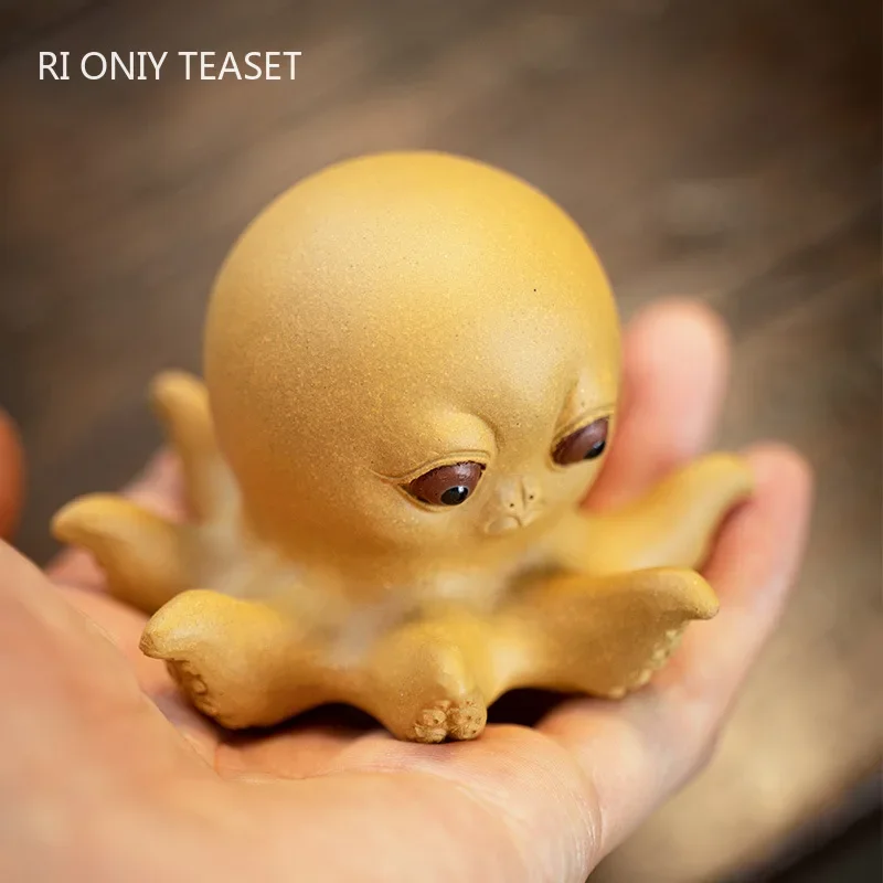 Chinese Yixing Purple Clay Tea Pet Lucky Fortune Octopus Statue Animal Sculpture Ornaments Handmade Tea Set Decoration Gifts