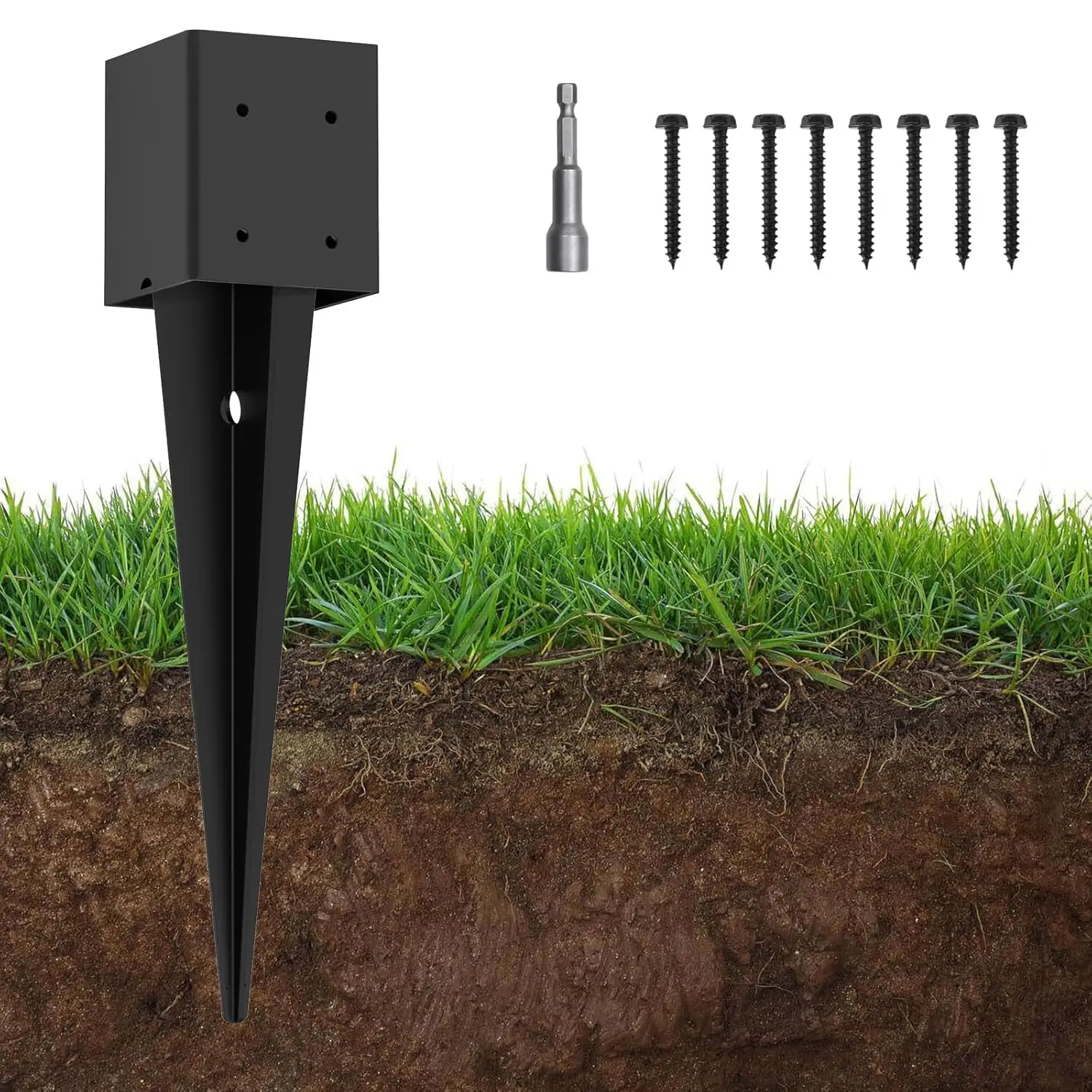 

Усиленный 4x4-дюймовый анкер-колышек для забора, 32-дюймовое металлическое основание для почтовых ящиков, террас, ограждений, перил, черное порошковое покрытие