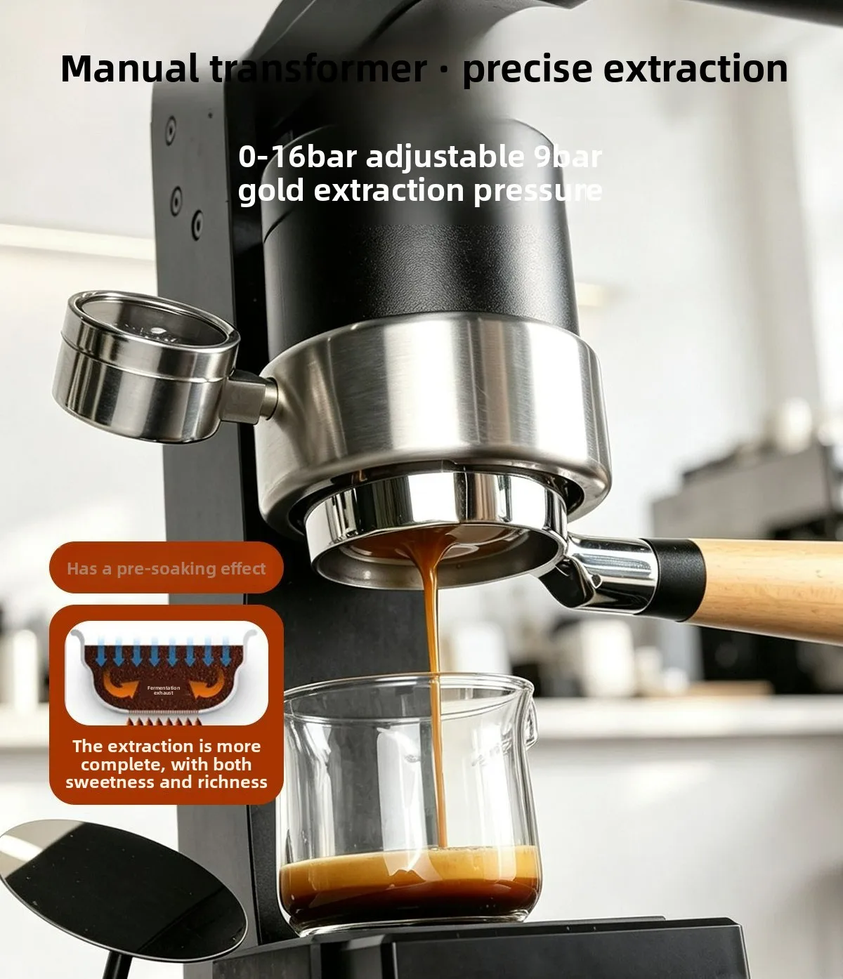 58mm Manual Espresso Maker Lever Press Coffee Machine Portable Outdoor with Gear Drive