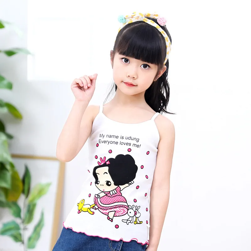 Fashion Summer 3-7 Years Children Girls Cotton  UnderShirt Sleeveless Cute Cartoon Print Vest