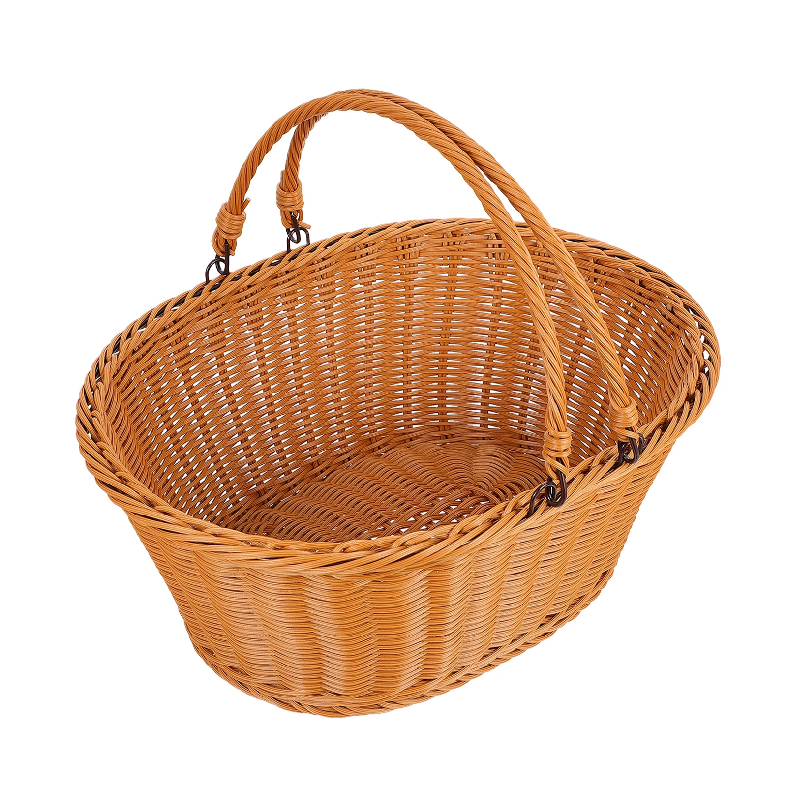 

Plastic Rattan Basket Texture Multifunctional Storage Photo Props Flower Baskets Portable Home Picnic