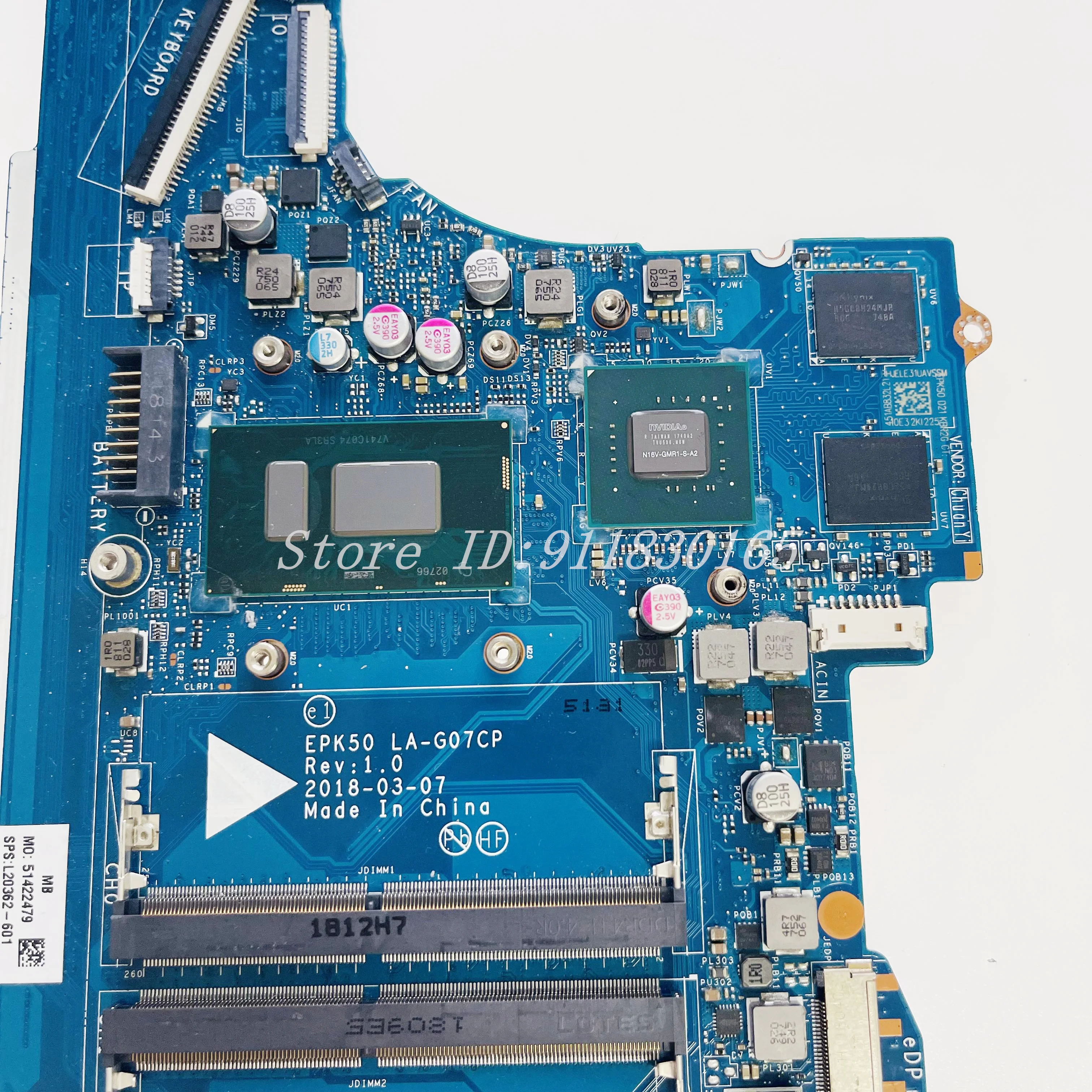 Imagem -02 - Placa-mãe Portátil para hp Pavilion Epk50 La-g07cp La-g07cp La-g07bp 250 g7 256 g7 15-da 15z-da L20362601 Cpu V2g-gpu Ddr4