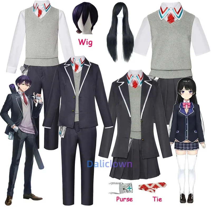 애니메이션 Vtuber Kenmochi Toya Tsukino Mito 코스프레 가발 VIRTUALSAN 유니폼 캠퍼스 JK 교복 할로윈 의상