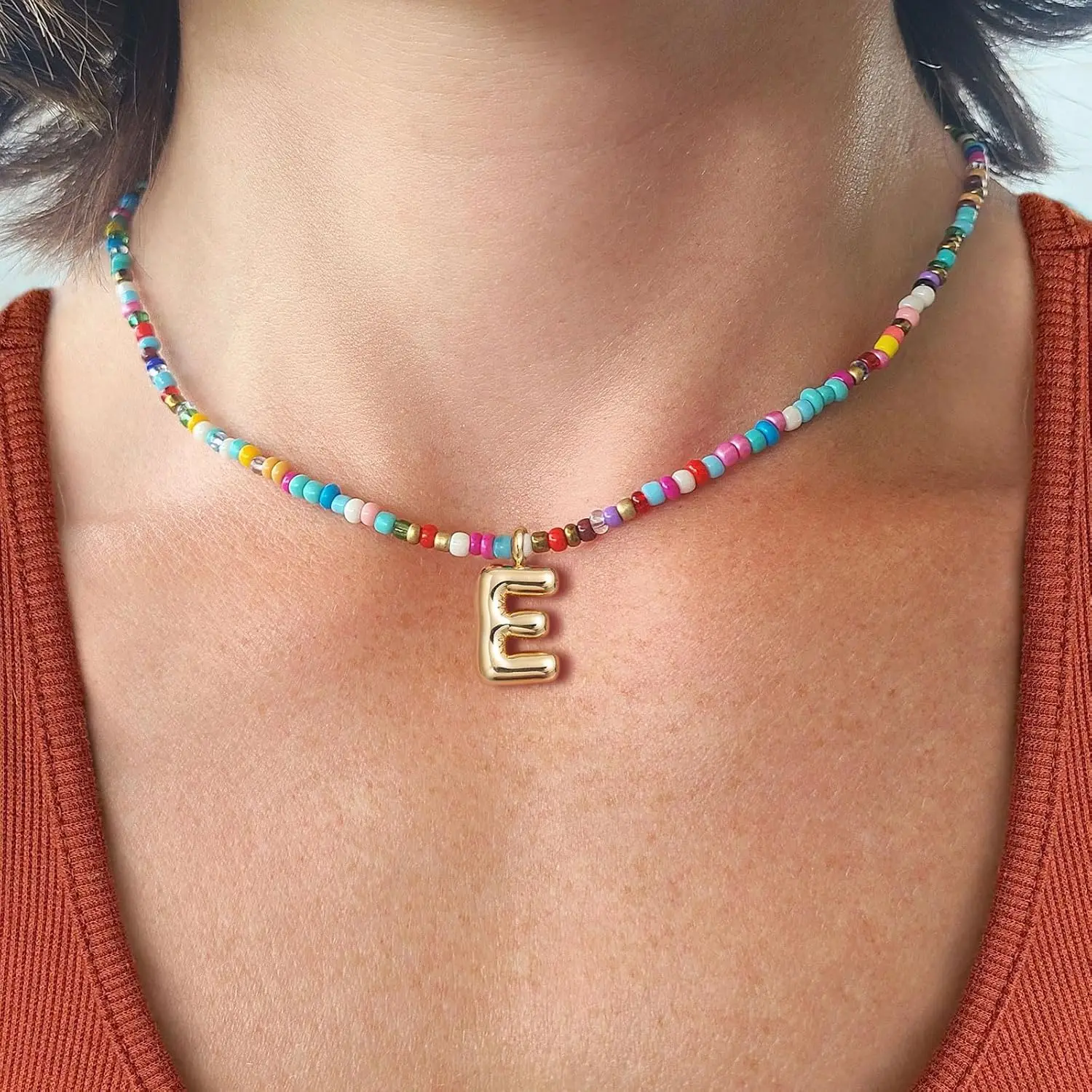 

Colorful Initial Necklaces for Women Bubble Handmade Beaded Dainty Cute Beach Boho Necklace Trendy Jewelry Choker Necklace