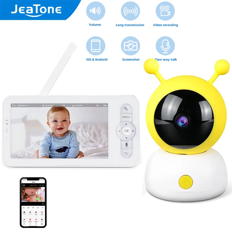 

Jeatone Wireless Video Baby Monitor With 5 Inches LCD 2 Way Audio Talk High Resolution Night Vision Surveillance Security Camera