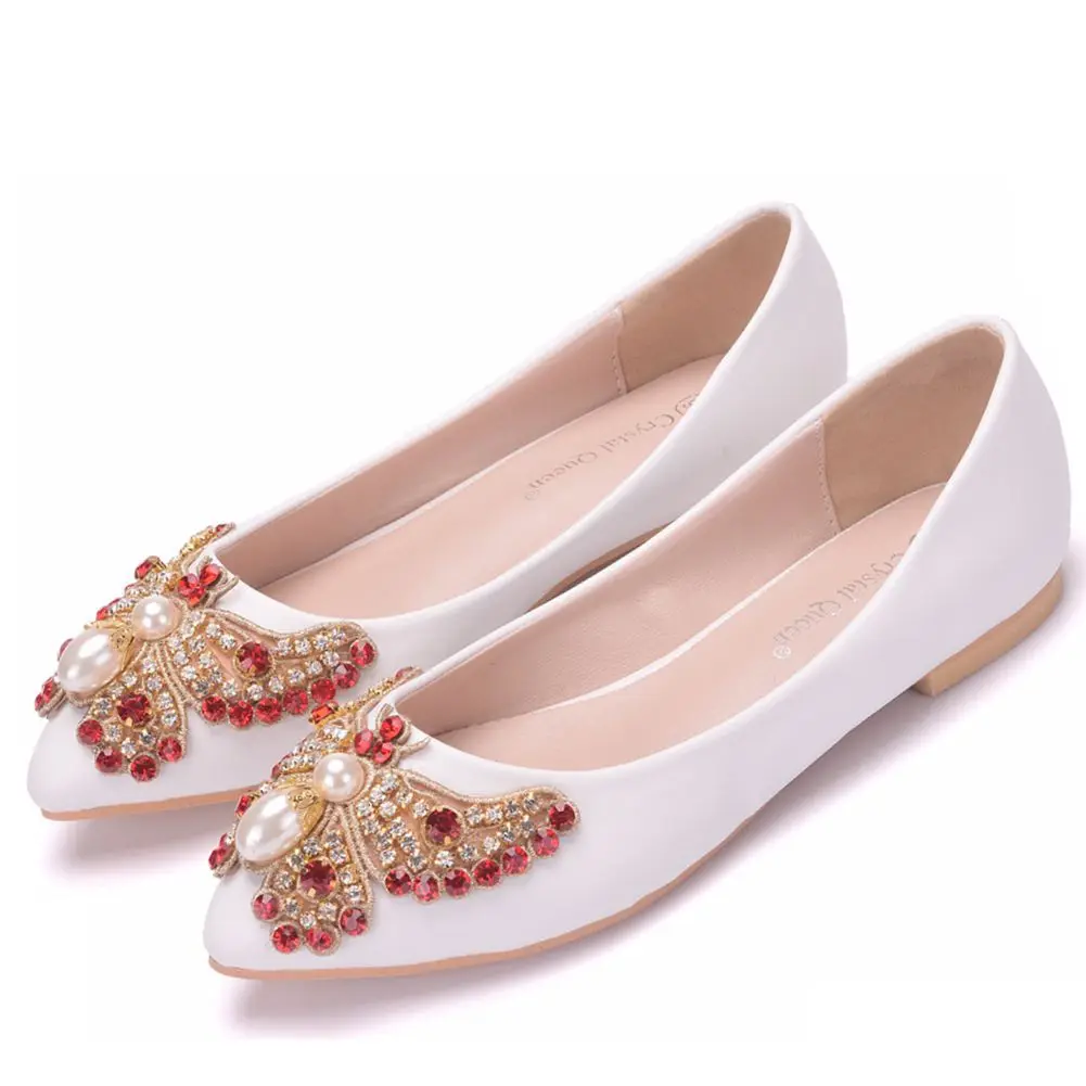 European and American pointed rhinestone bow flat casual single shoes for foreign trade plus size flat heel women's shoes
