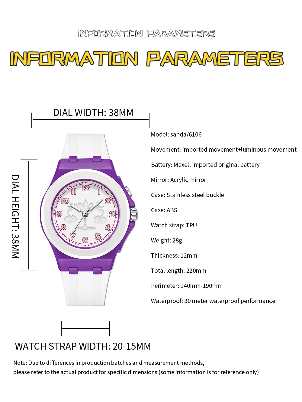 Sanda 6106 Electronic Quartz Student Fashion Trend Constellation Calendar Night Light Electronic Quartz Watch Waterproof Watch