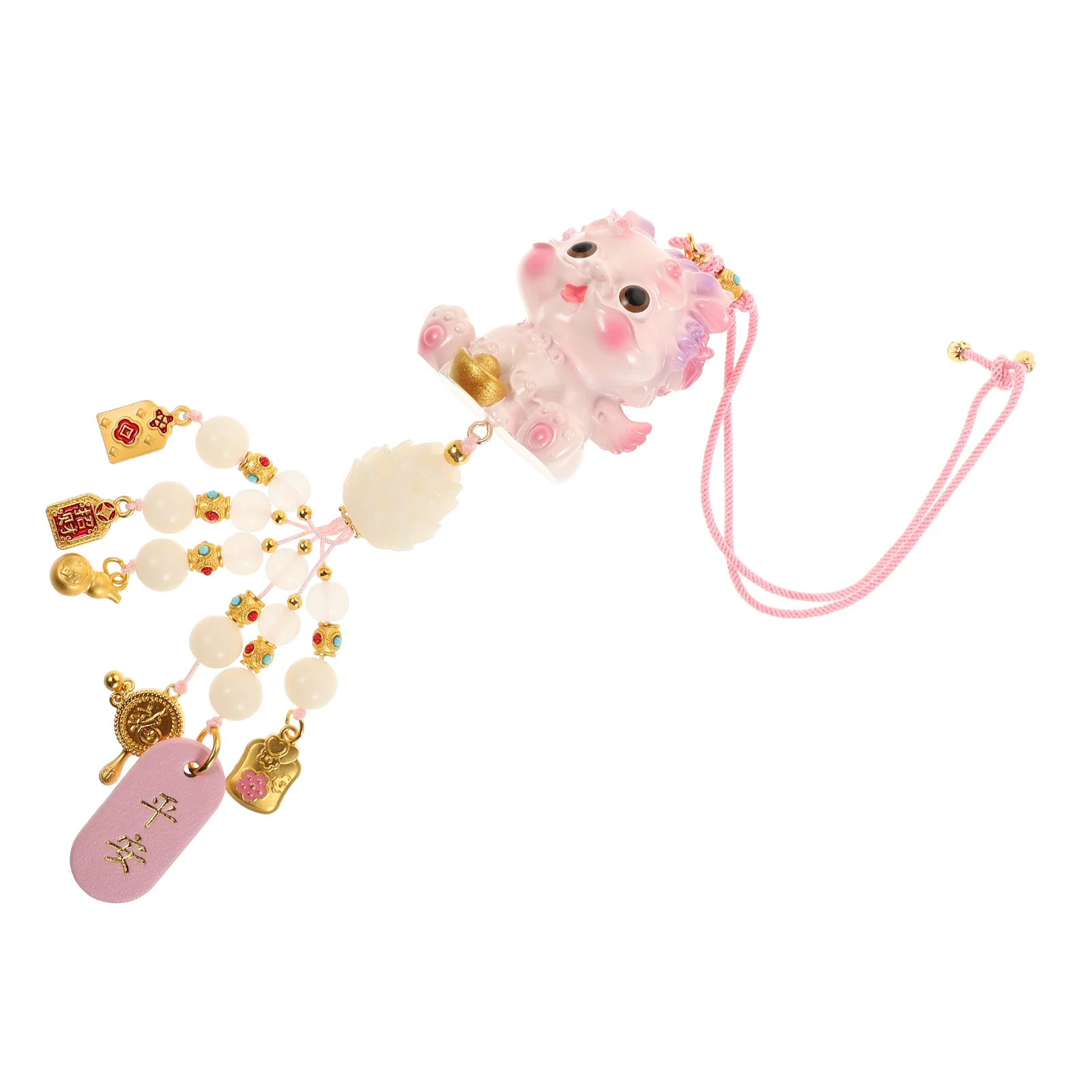 

Cute Pink Pixiu Hanging Car Rearview Mirror Ornament Creative Resin Animal Decor Universal Fit Good Luck Charm