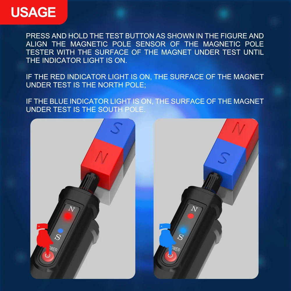 MASTFUYI FY8851 Tester di polarità con penna a palo magnetico rilevatore di palo N/S rilevatore di magneti con identificatore di palo magnetico nord