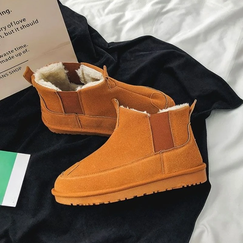 

​ Новое поступление 2025, мужские зимние высокие зимние ботинки на флисовой подкладке, утепленная однотонная повседневная хлопковая обувь, увеличивающая рост ​