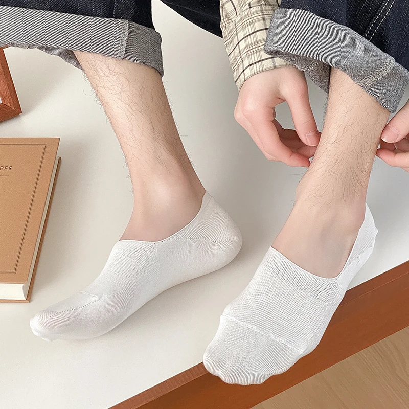 1/5 Pairs Socks For Men  Solid Color Silicone Anti-slip Sports Socks No Show Breathable Plain Casual Men's Invisible Socks