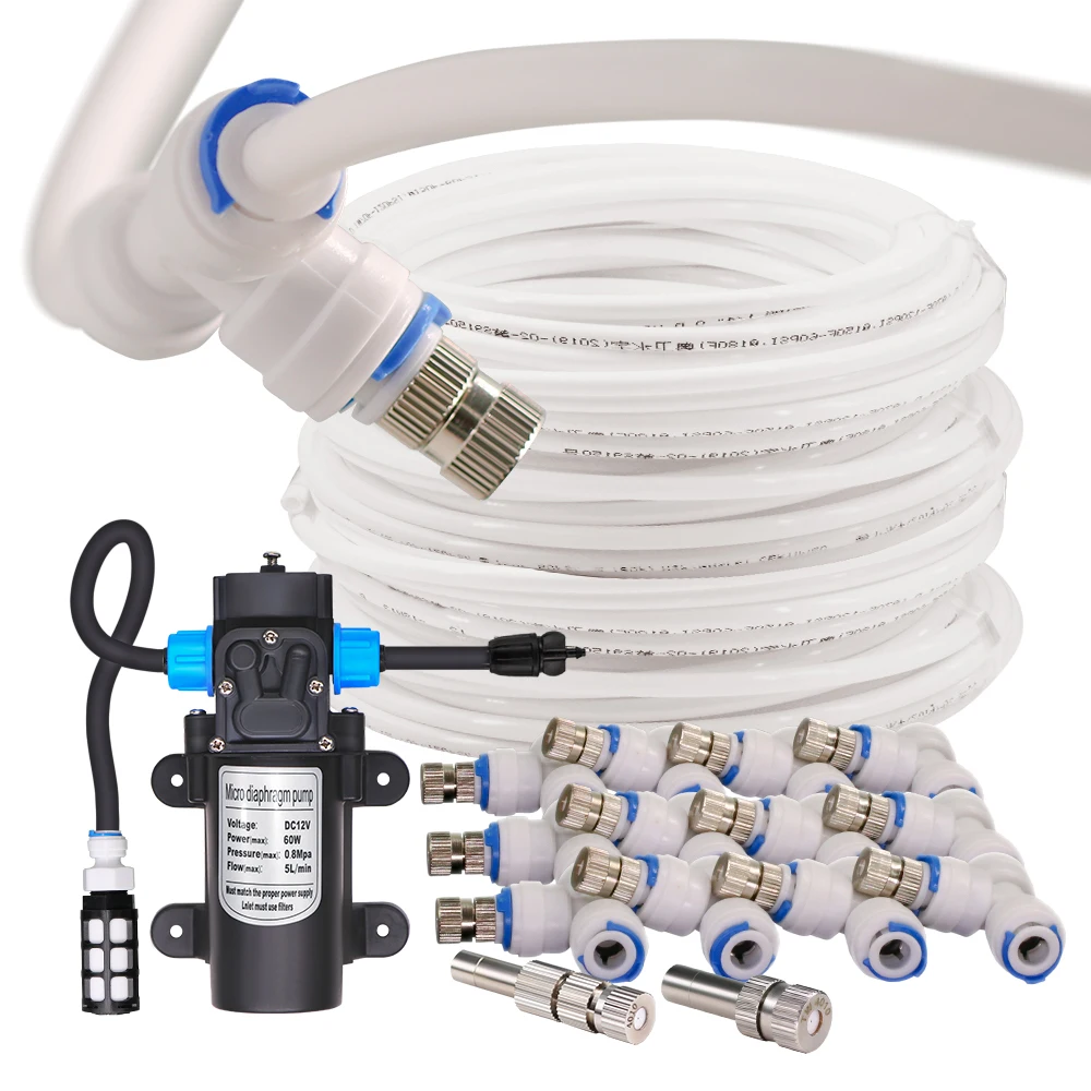 Bomba de presurización autocebante, sistema de riego por micropulverización para patio exterior, Kit de enfriamiento por nebulización, tubo PE blanco de 60W, 6-21M