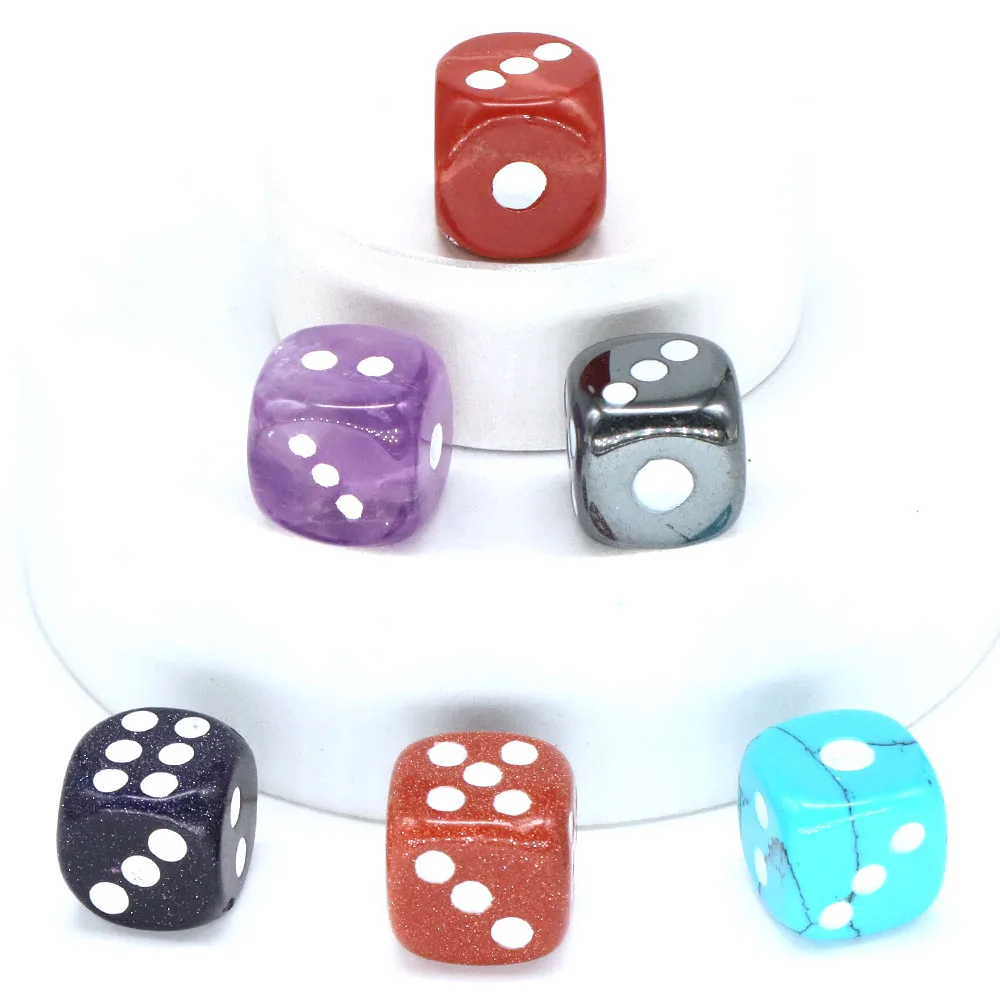 15mm Six Sided Portable Table Game Dice Natural Stone Rose Quartz Amethyst Party Club Family Entertainment Playing Tool Gifts