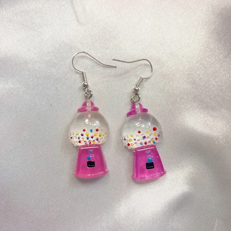 GUMBALL MACHINE EARRINGS pink or red silver plated Acrylic funfair Kawaii cute earrings y2k