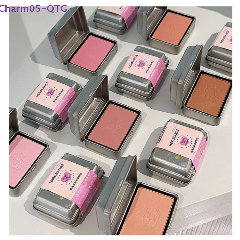 HERORANGE Iron Box Blusher Mineral Powder Langlebige Wangenkonturtönung Gesichtsrouge Kosmetik Einfarbige Rouge-Palette