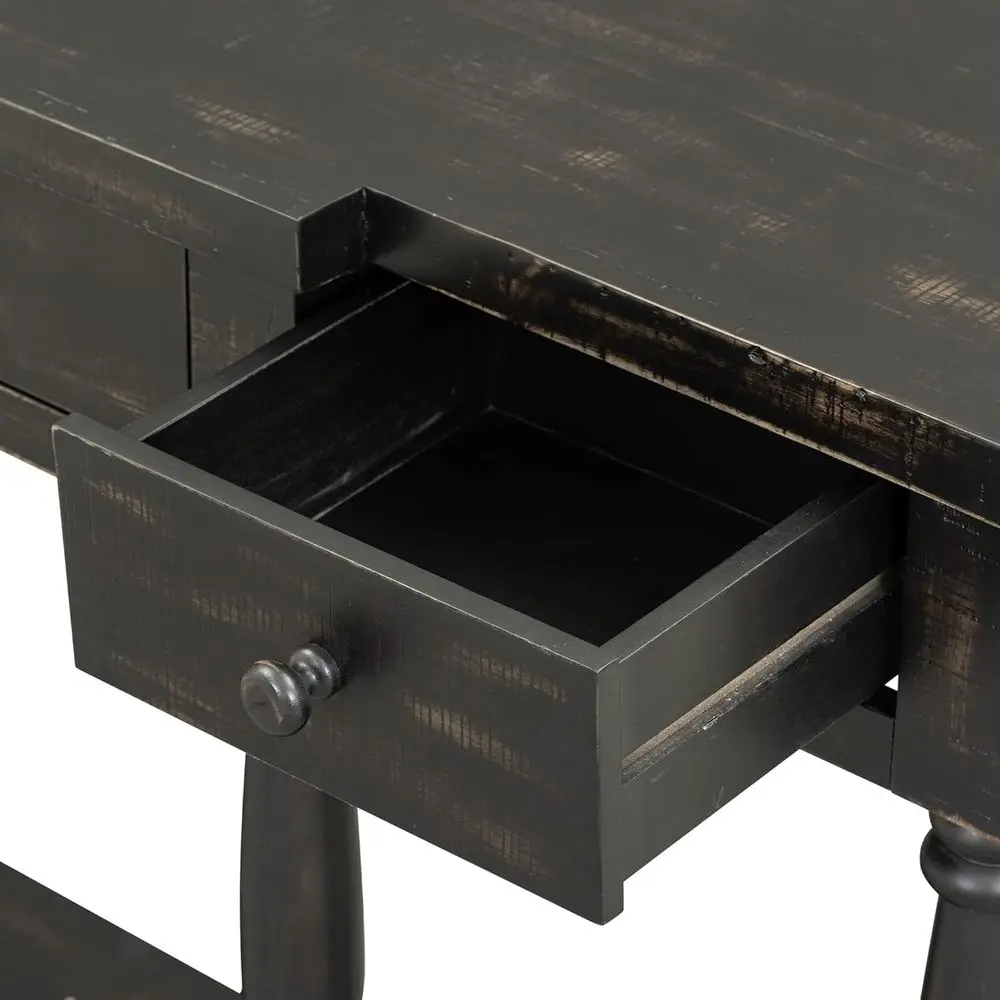 طاولة كونسول على الطراز العتيق مع 4 أدراج ورف، وخزانة بوفيه خشبية سوداء عتيقة للمدخل أو غرفة المعيشة أو غرفة النوم