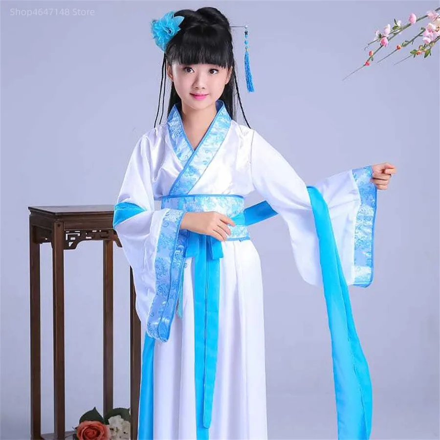 Tơ Lụa Trung Quốc Áo Dây Trang Phục Cô Gái Trẻ Em Kimono Trung Quốc Truyền Thống Cổ Điển Dân Tộc Quạt Học Sinh Điệp Khúc Vũ Trang Phục Hanfu