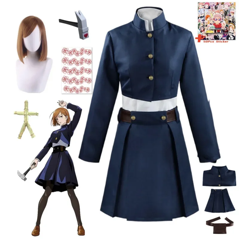 Costume de Cosplay Kugisaki Nobara pour Homme et Femme, Ensemble Complet avec Perruque, Accessoires d'Halloween