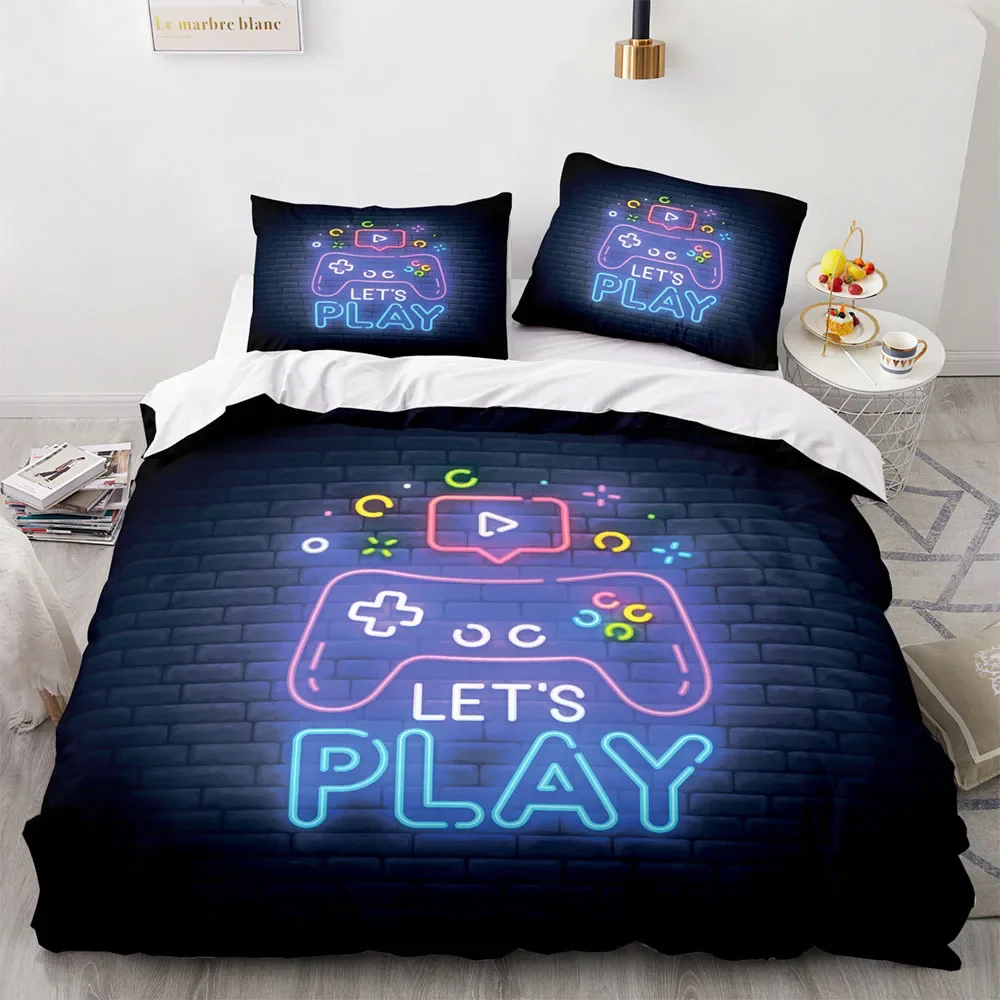 Game Handle King Queen Duvet Cover Kids Teens Boys Gamer Bedding Set Pillowcase Cartoon Psychedelic 2/3pcs Polyester Quilt Cover